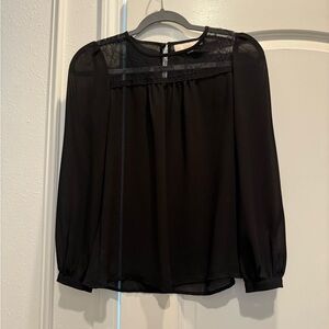 LOFT Black Sheer Blouse with Lace Detail